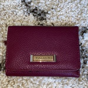 Tahari Maroon Mirror Flap Indexer TriFold Wallet